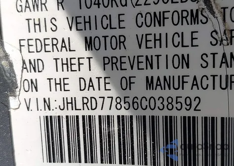 2006 Honda Cr-V Ex from USA, damaged, VIN JHLRD77856C038592